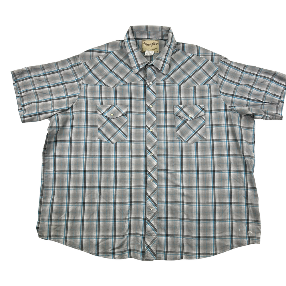 Wrangler Western Snap Shirt Mens 3XL Plaid Pearl Snap Short Sleeve Cowboy